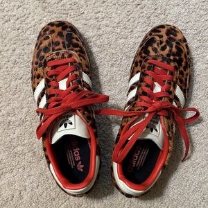 Adidas Leopard Print Sneakers with Red Accents